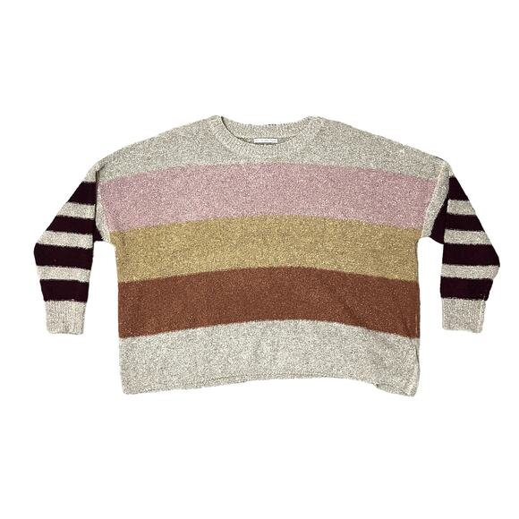Active USA MEDIUM Multicolor Colorblock Striped Textured Oversized Sweater - Picture 7 of 9